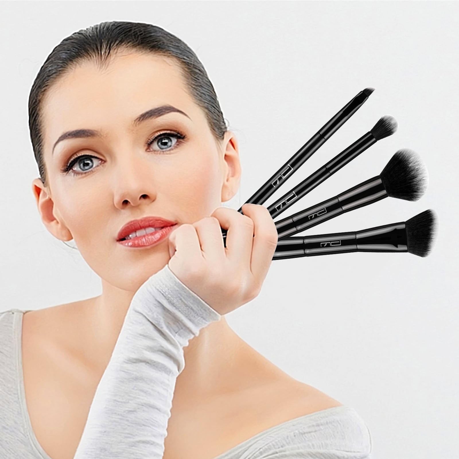 Brush Master 4Pcs Duo End Makeup Brushes, Foundation, Powder, Contour, Concealer, eye makeup Brush, Double-ended Multi-functional Synthetic Cosmetic Tools Makeup Brushes(Black)