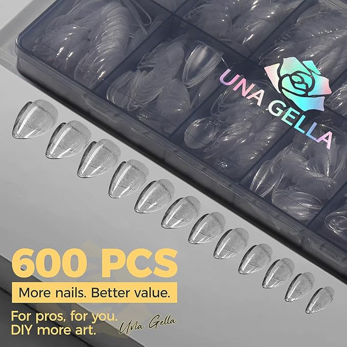 UNA GELLA Short Almond Gel Nail Tips, 600 Pcs Short Nail Tips Almond Shape