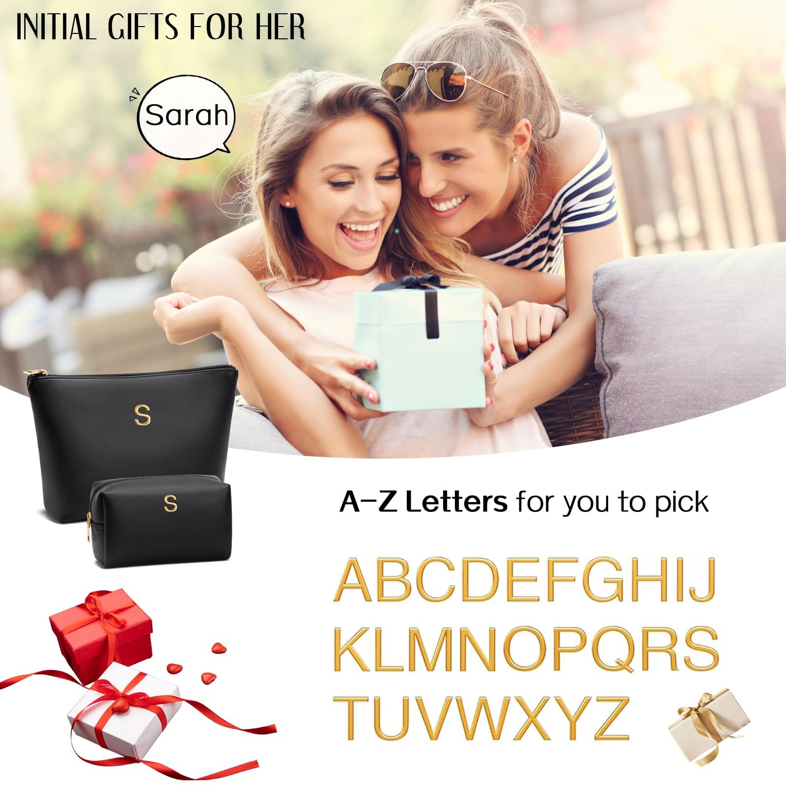 CLOUDWINGS Gifts for Women Girls Personalized Initial Travel Makeup Bag