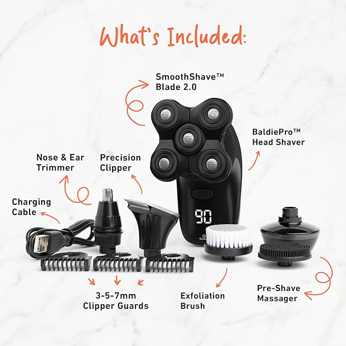 Groomie BaldiePro Cordless Head Shaver Kit for Bald Men, Waterproof