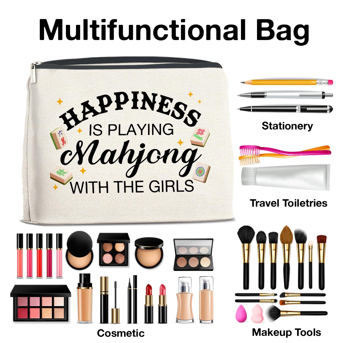 UPNEGE Mahjong Gifts Makeup Bag Accessories for Women Lovers Players