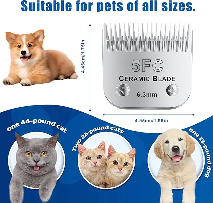 colorski 5FC# Detachable Pet Dog Grooming Clipper Ceramic Blade,Compatible with Andis Size 5FC Cut Length 1/4”(6.3mm),Compatible with andis/wahl/Oster Dog Clippers 2PCS