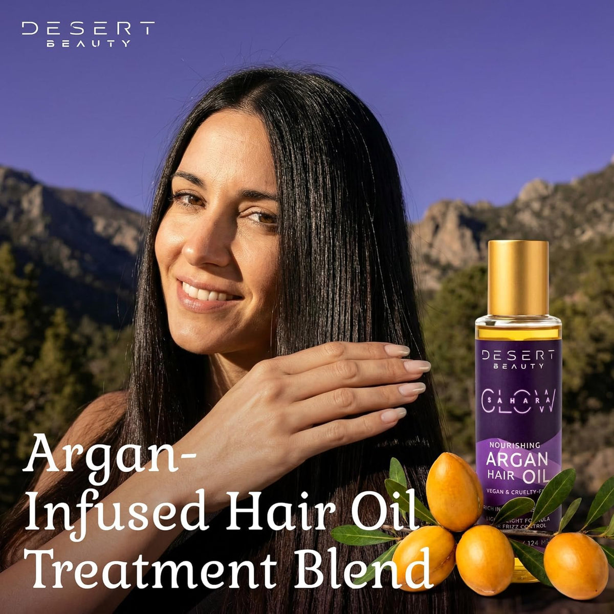 Desert Beauty Argan Oil, 4 oz, Hair Oil Treatment for Dry Damaged Hair, Leave-in Conditioner, Hydrating, Strengthens, Natural, Cruelty Free