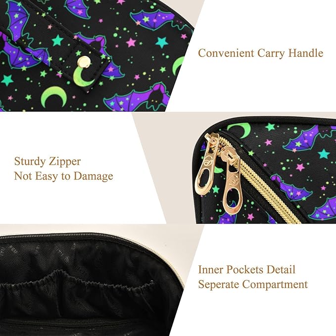 MNSRUU Makeup Organizer Bag, Magic Galaxy Bat Travel Makeup Bags Makeup Vanity Case Large Capacity Rhombus Cosmetic Toiletry Bag for Girl Women Ladies