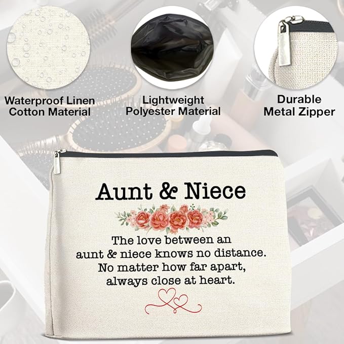 UPNEGE Aunt and Niece Gifts Makeup Bag Christmas Birthday Gifts for Aunt Niece Cosmetic Bag Zipper Makeup Pouch