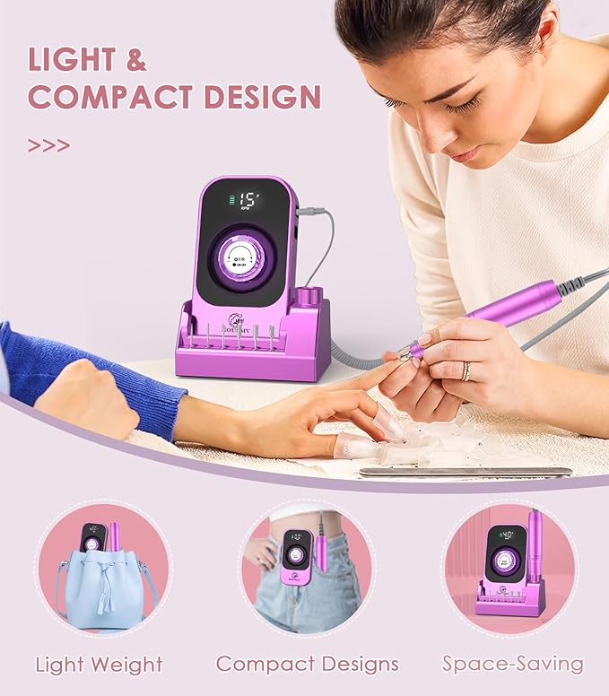 Professional Nail Drill Electric File: Portable Nail File Machine 40000RPM