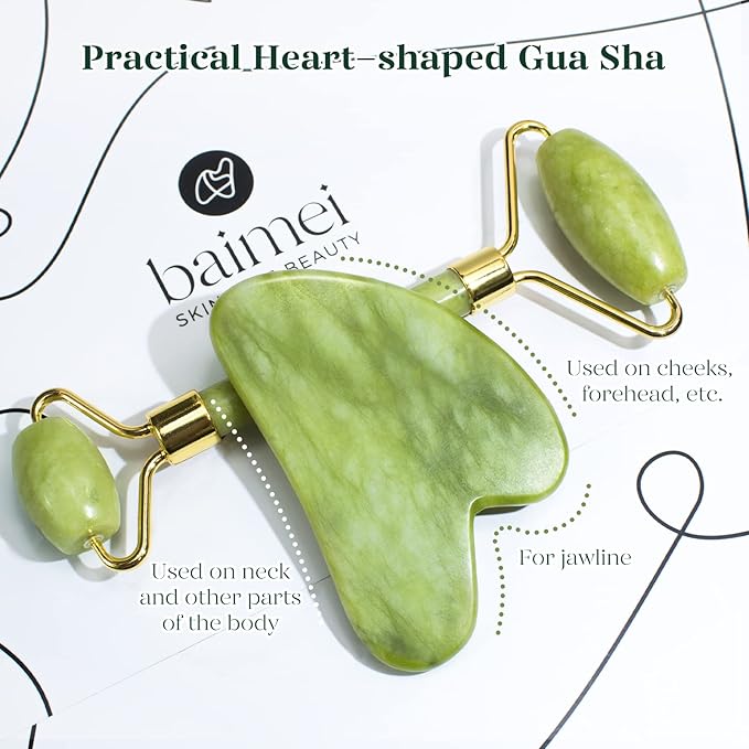 BAIMEI IcyMe Gua Sha & Jade Roller Set for Facial Sculpting and Relaxation