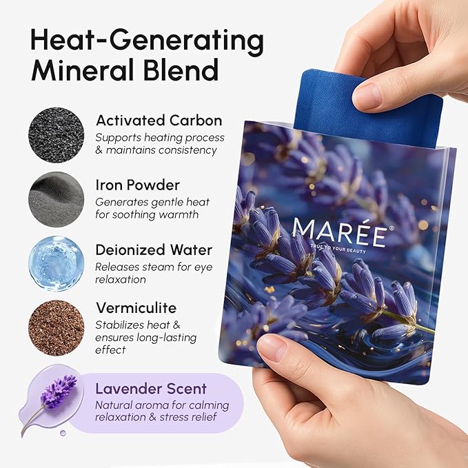 MAREE Heated Eye Masks for Dry Eyes – Steam Eye Mask Disposable – Self Heating Eye Mask for Puffy Eye – Facial Steamer Alternative for Relaxation – Warm Compress for Eyes – Spa Gift for Women