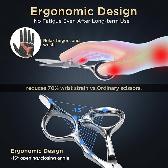 FMPZ 6" Hair Cutting Scissors Professional Barber Scissors, Hair Cutting Shears with 440C Steel - 60HRC Hardness Extremely Sharp with Ergonomic for Salon & Home Use (6'' Professional Hair Shears)