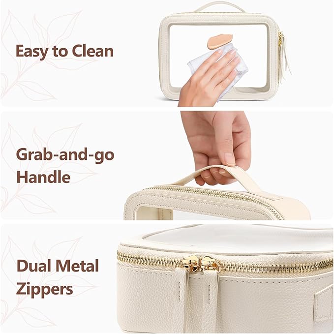 PACKISM Clear Makeup Bag - PU Leather Clear Travel Bags for Toiletries