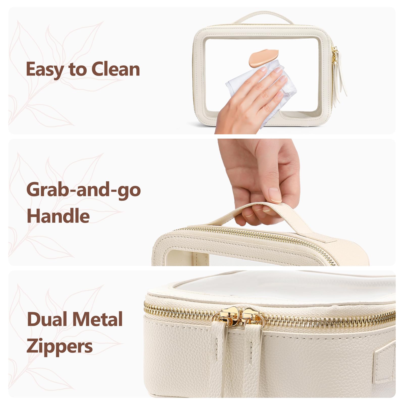 PACKISM Clear Makeup Bag - PU Leather Clear Travel Bags for Toiletries