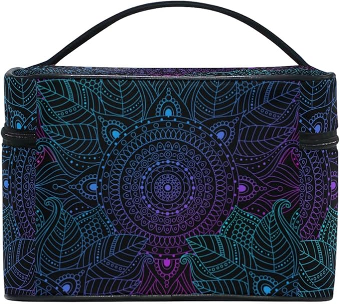 ZOEO Makeup Train Case Art Arabesque Mandala Boho Ethnic Bohemian Korean Carrying Portable Zip Travel Cosmetic Brush Bag Organizer Large for Girls Women