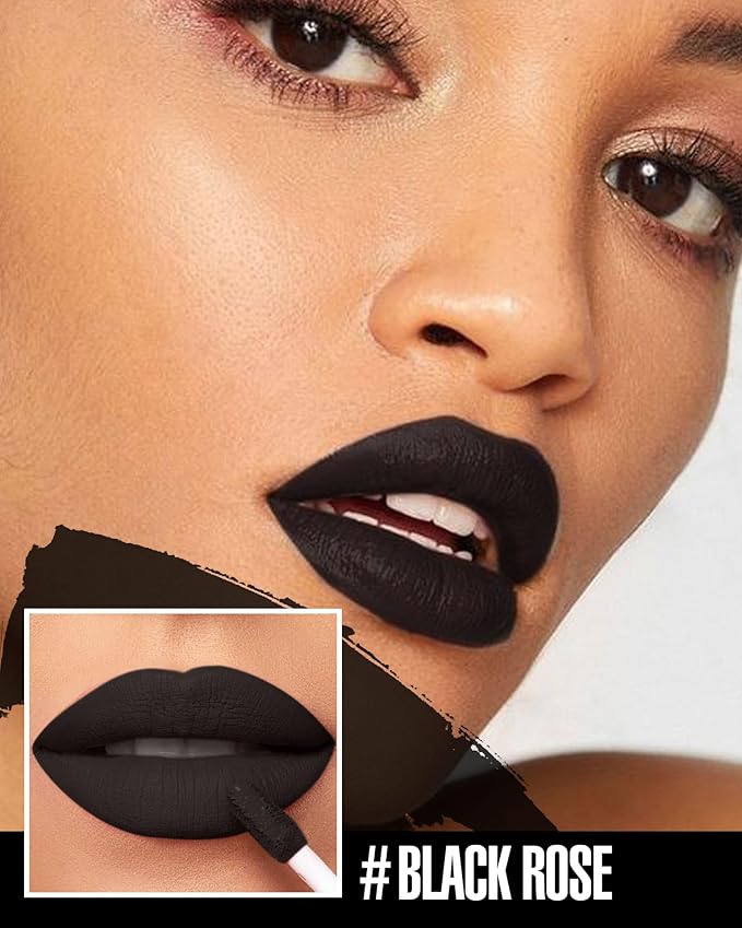 HANLADY Black Lipstick Matte Liquid Lipstick Long Lasting for Women Smudgeproof Lipsticks Color Stay Dark Black Lipsticks Vegan Cruelty-Free Lip Gloss (911 Black Rose)