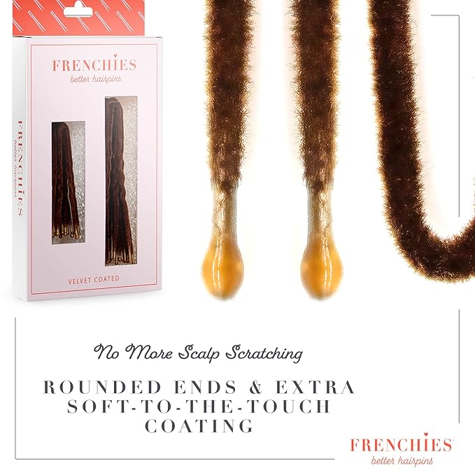Frenchies Velvet Coated French Hair Pin, Non Slip, 20 Count, Brown