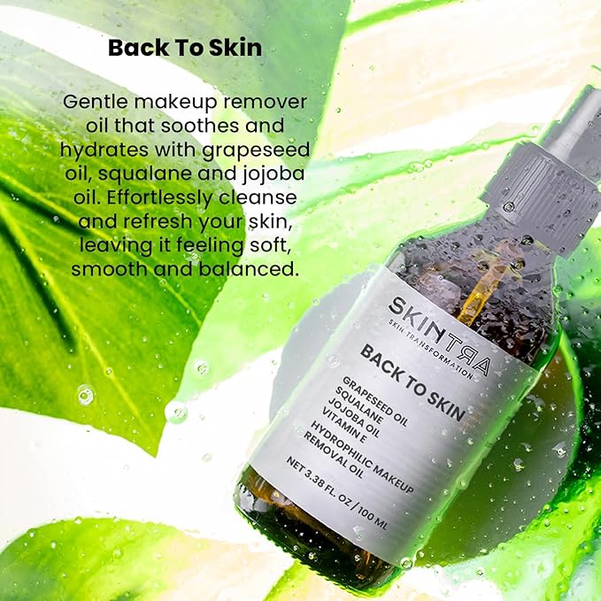 SkinTra - Back To Skin - Makeup Removing Oil with Squalane & Vitamin E, Gentle Cleansing for All Skin Types - Safe for Sensitive Areas – No Greasy Residue 100 ml/Net 3.38 Fl. Oz
