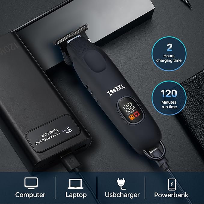 IWEEL Beard Trimmer for Men Professional Hair Trimmer for Men Hair Clippers Eletric Razor Shavers Zero Gapped T Blade Edgers Liners Cordless Rechargeable Mustache Grooming Kit for Body