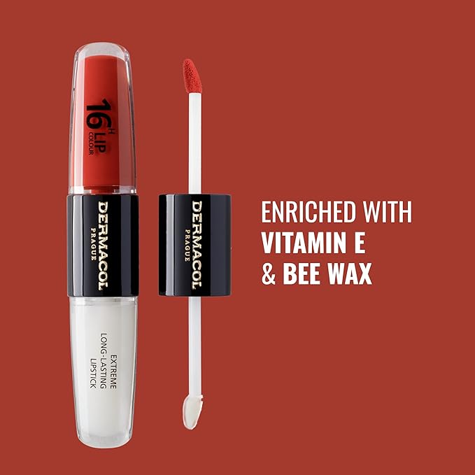 Dermacol 16-Hour Lip Color, Two-Phase Kissproof Lip Stain & Gloss, No.34