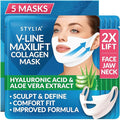 Stylia MaxiLift V-Line Lifting Collagen Face Mask - Double Chin Strap - Jawline Shaper - Neck Firming and Tightening Mask with Hyaluronic Acid & Aloe Vera - Chin Strap for Sleeping (5PC)