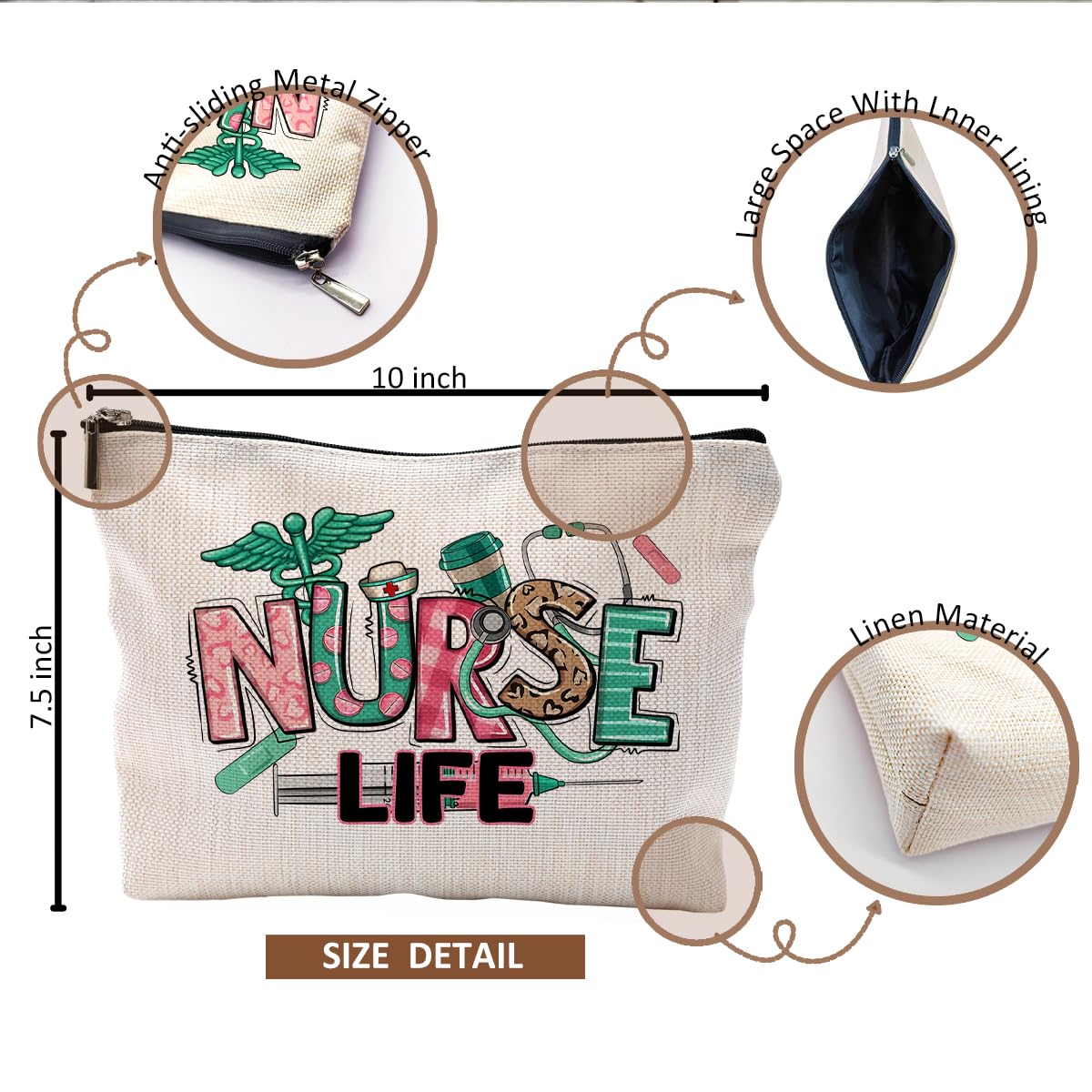 QGFM Nurse Makeup Bags,Nurse Gifts for Women,Nurse Cosmetic Bags With Zipper,Nurse Gifts for Nursing Student,Student Nurse Gifts(F style)