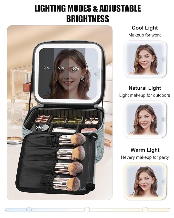 Relavel Travel Makeup Bag With LED Mirror for Women, Butterfly