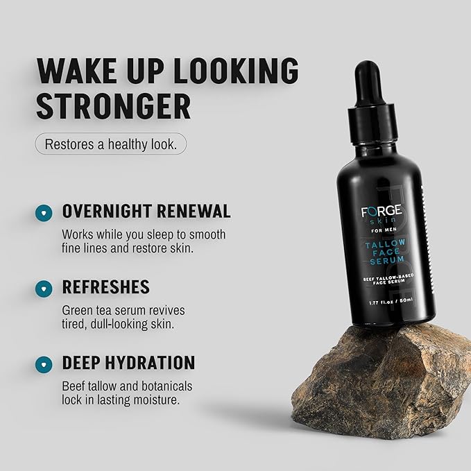 FORGE SKIN Night Beef Tallow Serum for Men [TALLOW-BASED] - Facial Essence for Face Wrinkles with Essential Oils - Natural Green Tea Skincare for Radiance and Skin Hydration (1.7 OZ)