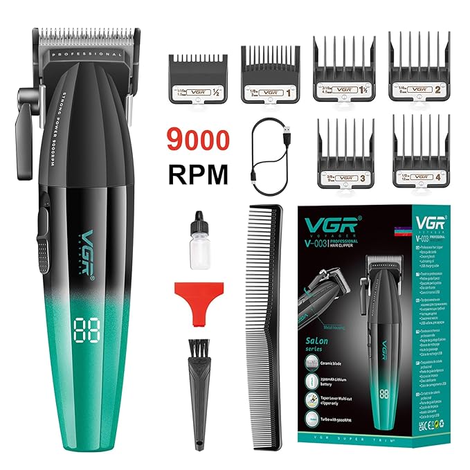 VGR 003 Professional Hair Clippers for Men with Clipper Trimmer Set, Green