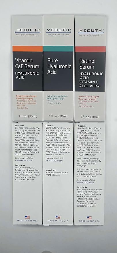 YEOUTH Skincare Set for Appearance of Uneven Skin Tone and Dryness, 3x1oz