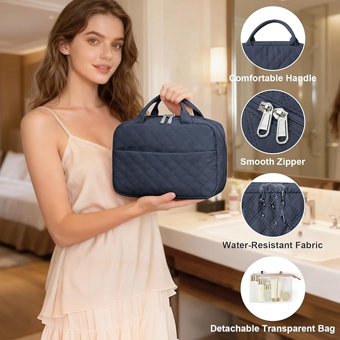 suratio Travel Toiletry Bag For Women Small Hanging Toiletry Travel Makeup Bag lightweight Water-Resistant Toiletries Organizer case portable Cosmetic Bags For Women Blue