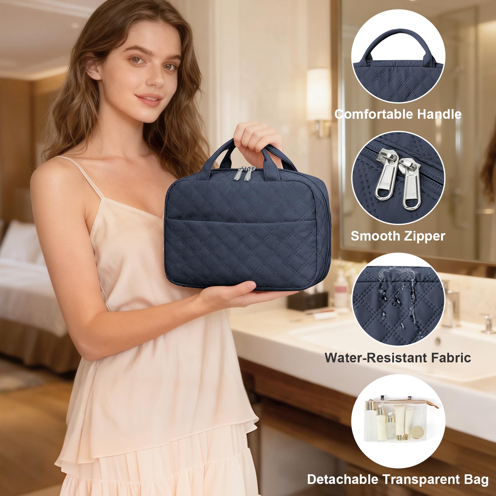 suratio Travel Toiletry Bag For Women Small Hanging Toiletry Travel Makeup Bag lightweight Water-Resistant Toiletries Organizer case portable Cosmetic Bags For Women Blue