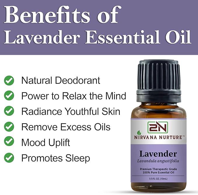 Nirvana Nurture Lavender Essential Oil, USDA Certified Organic, 100% Pure Undiluted, Aromatherapy Oil for Diffuser, Hair & Skin Care