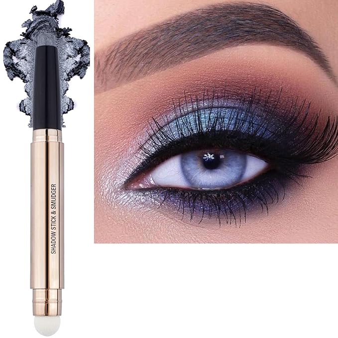 SAUBZEAN Silver Gray Eyeshadow Stick Makeup, Highlighter Matte Cream Eye Shadow Pencil, Waterproof Hypoallergenic Long Lasting Crayon, Glitter Primer Palette Shimmer Eyeliner Pen wiht Soft Brush