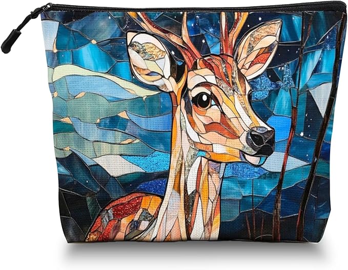 Scribesense Cosmetic Bags Travel Makeup Toilet Case Waterproof Pouch for Women Girls 6.7X9.45inches - Colorful Celestial Deer