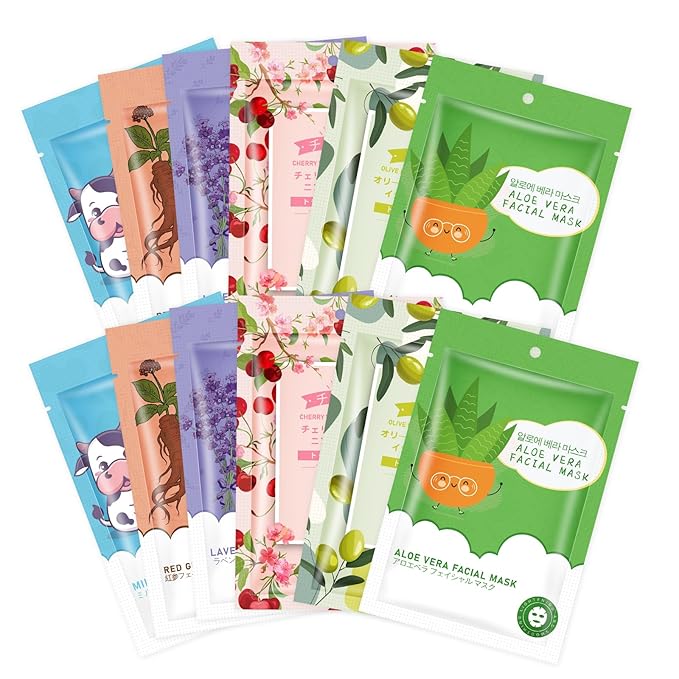 GUOYAOLIFU 12 Pack Sheet Face Masks Skincare for Women,Hydrating Face Masks Suitable for Dry Sensitive Skin,Bulk Facial Mask Gifts Set for Skin Care,Home Skincare Spa for All Skin Types