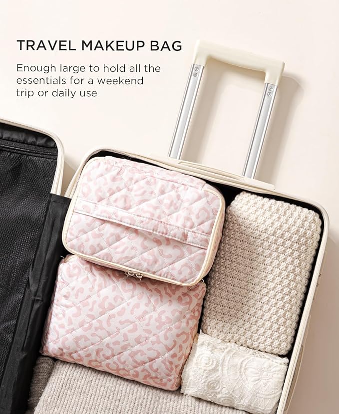 HBselect 2Pcs Travel Makeup Bag Large Quilted Cosmetic Bag Make up Bag