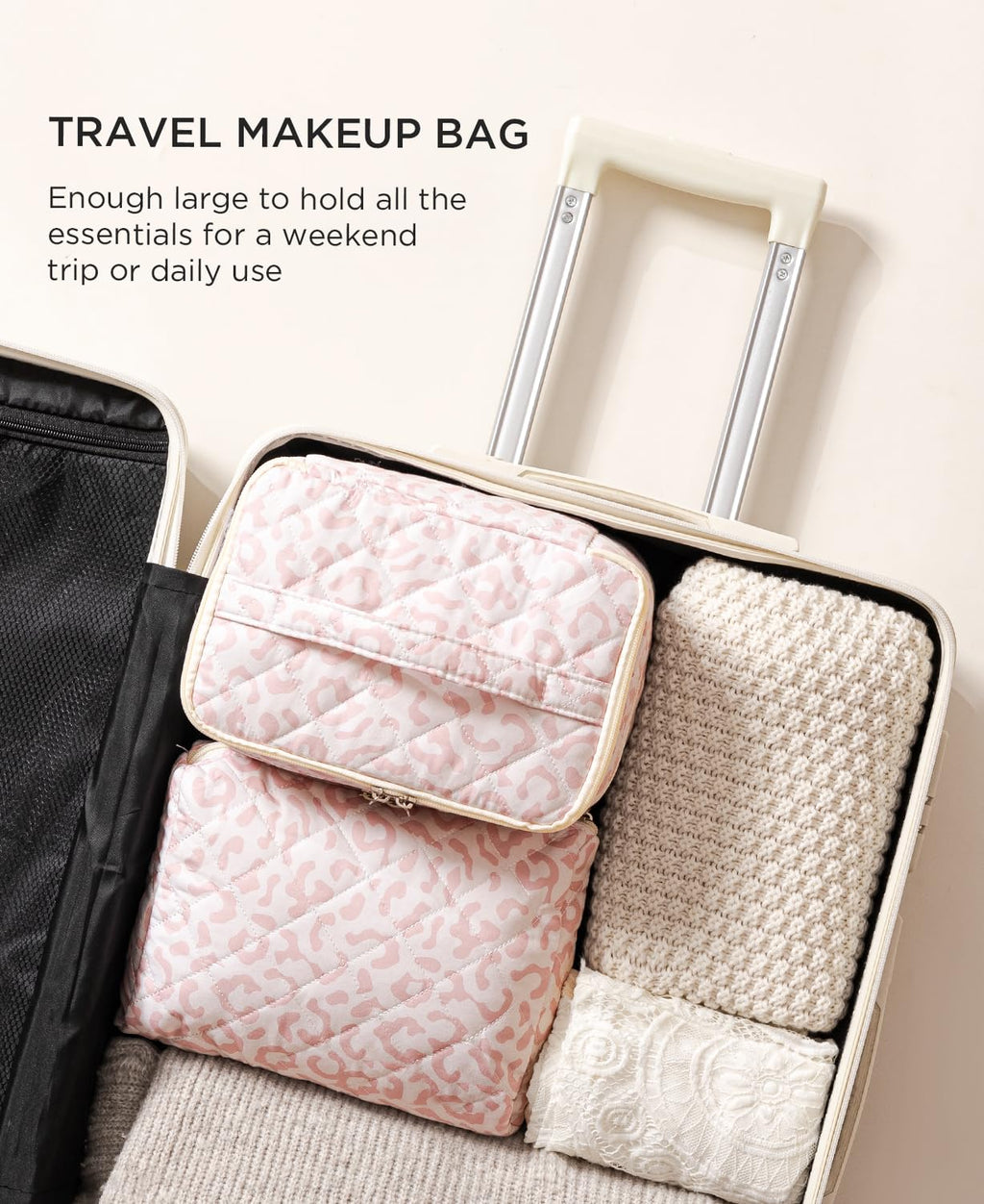 HBselect 2Pcs Travel Makeup Bag Large Quilted Cosmetic Bag Make up Bag