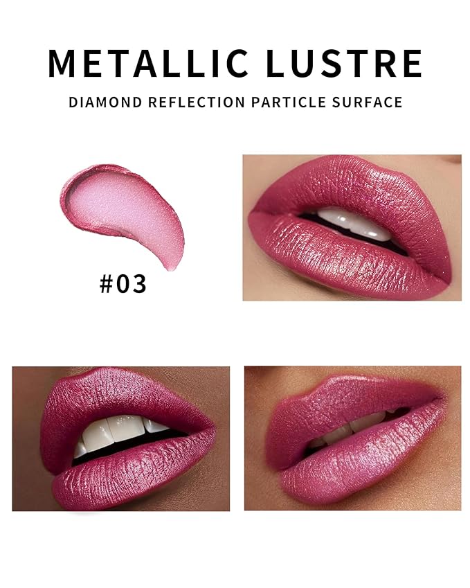 Glitter Red Lipstick Long Lasting, Metallic Lipstick for Older Women-03