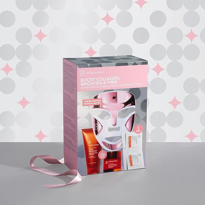 Dr Dennis Gross dpl FaceWare Pro LED Device Boost Collagen, Brighten & Firm Kit – Pink LED Mask, Cleansing Oil, Dewy Deep Cream & 5 Universal Daily Peels | $592 Value Gift Set