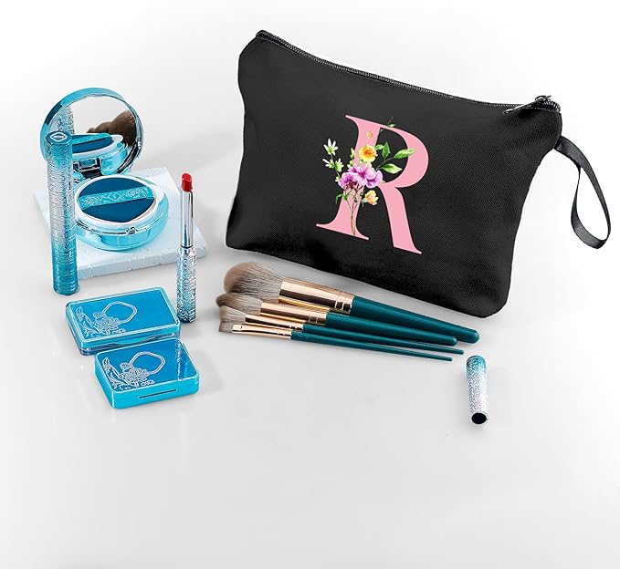 A-Z Womens Gifts for Birthday, Initial Cute Makeup Bag with Mirror, R