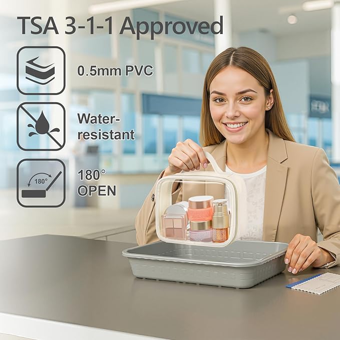 PACKISM Clear Makeup Bag Travel - TSA Approved Toiletry Bag, 2 Cream White