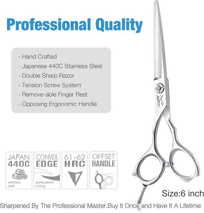 JASON Hair Cutting Scissors Shears - 6" Left Handed Barber Professional