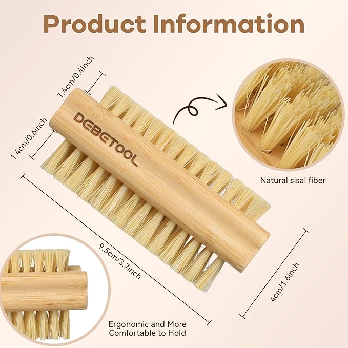 DEBETOOL Bamboo Nail Brush- 3PCS Wooden Firm Nail Brush for Cleaning Fingernails,Two-Side Nail Scrubber Brush for Cleaning Under Nails