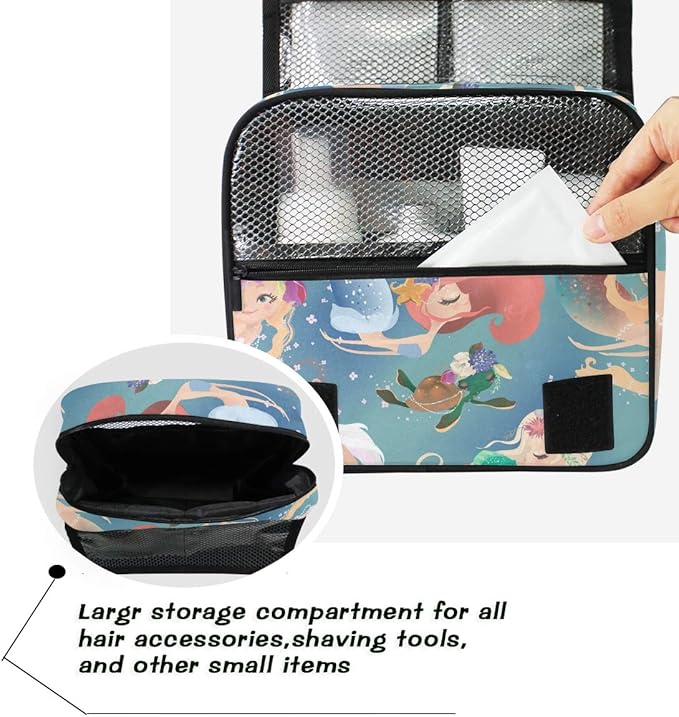 senya Hanging Travel Toiletry Bag Kit Makeup Case Cosmetics Organizer for Men Women (Mermaid Girls Princess)