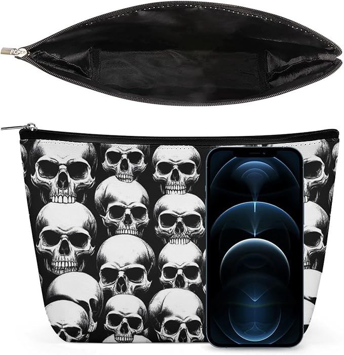 Meaudiwes Women's Makeup Case, Large Zipper Cosmetic Case, Toiletry Bag, Travel Cosmetic Toiletry Bag Cool Funny Goth Skulls