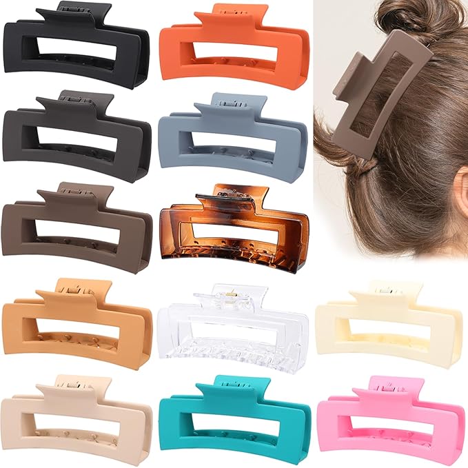 Alemaky Hair Clips for Women12 Pack 4.1 Inch Large Square Claw Clips for Women Girls Thick Thin Curly Hair, Strong Hold Matte Neutral Colors Big Hair Claw Clips Accessories