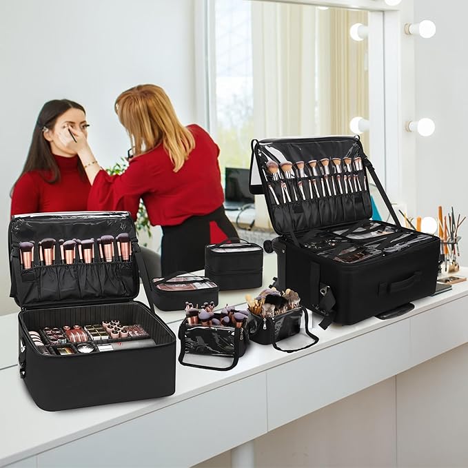 TANTO Rolling Makeup Train Case, 4 in 1 Cosmetology Case on Wheels