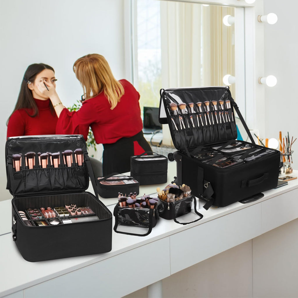 TANTO Rolling Makeup Train Case, Pro Cosmetology Case on Wheels 4 in 1
