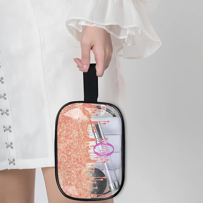 KFNHN Custom Name Makeup Bag Travel Bag, Clear Toiletry Bag Travel Large Capacity Cosmetic Container Organizer for Shampoo, Glittering Orange Curtain Bling