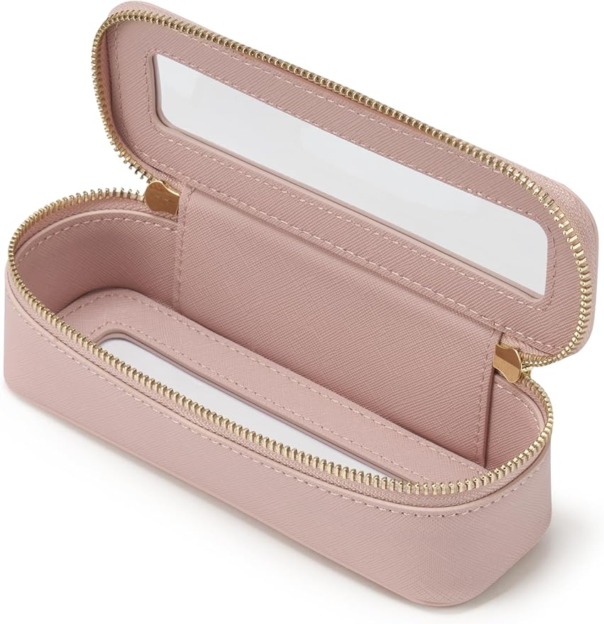 Popvibe Makeup Brush Travel Case Slim Makeup Bag for Women Clear Cosmetic Bag Cute Makeup Case Pink Toiletry Bag for Traveling Transparent Car Makeup Bag Aesthetic Makeup Brush Bag