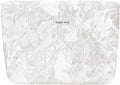 STARDW Aesthetic Floral Makeup Bag Cute Small Cosmetic Bags for Women Girls, Travel Toiletry Bag Large Capacity Zipper Makeup Pouch, Purse Organizer Pouches (Embossed white)