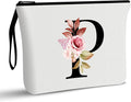 Vavabox A-Z Personalized Makeup Bag, Birthday Gifts for Women Mom, Gifts for Best Friend, Bride Bridesmaid Cosmetic bag (P, 01-White)